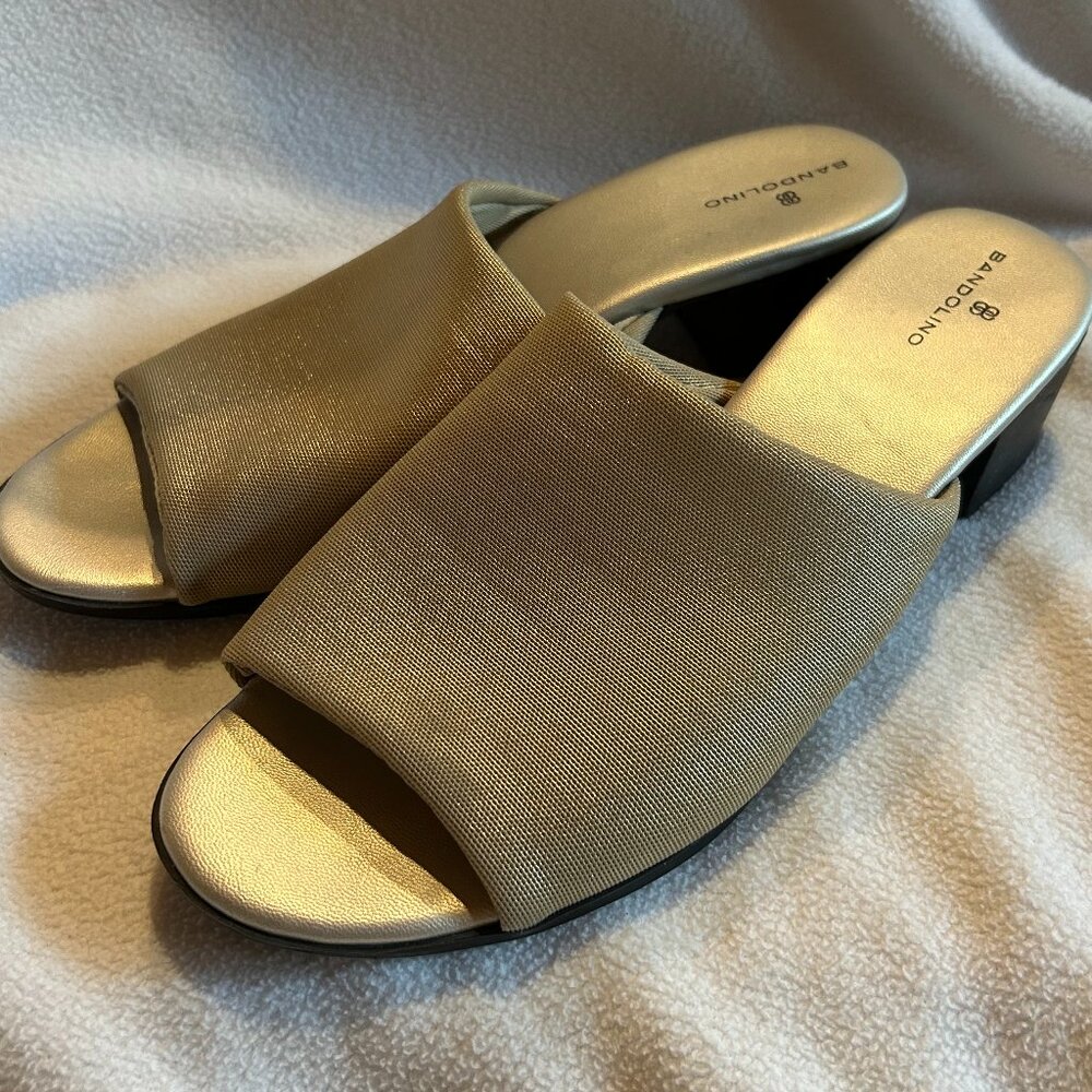 Bandolino Evelia Gold Metallic Stretch Slip-On Slides, Size 8